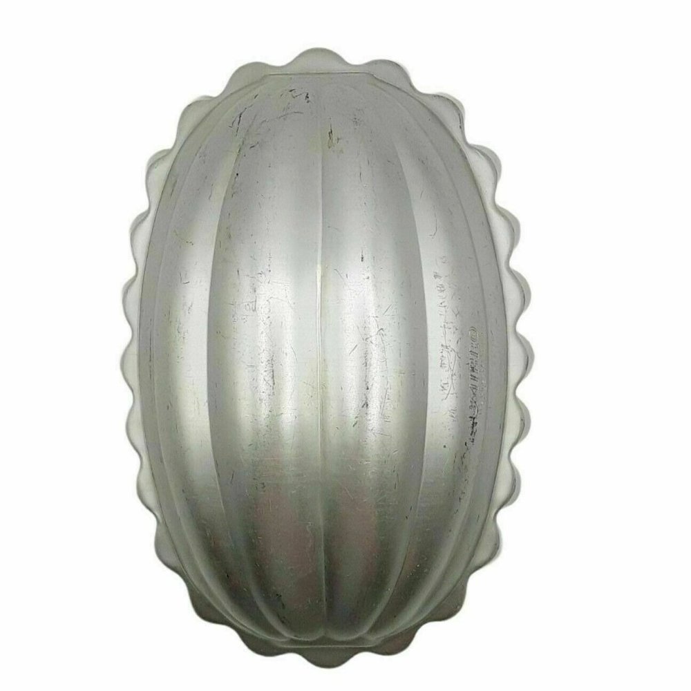 Mirro Oval Jello Dessert Mold Vintage Aluminum Gray Scallop Edge Easter Upcycle
